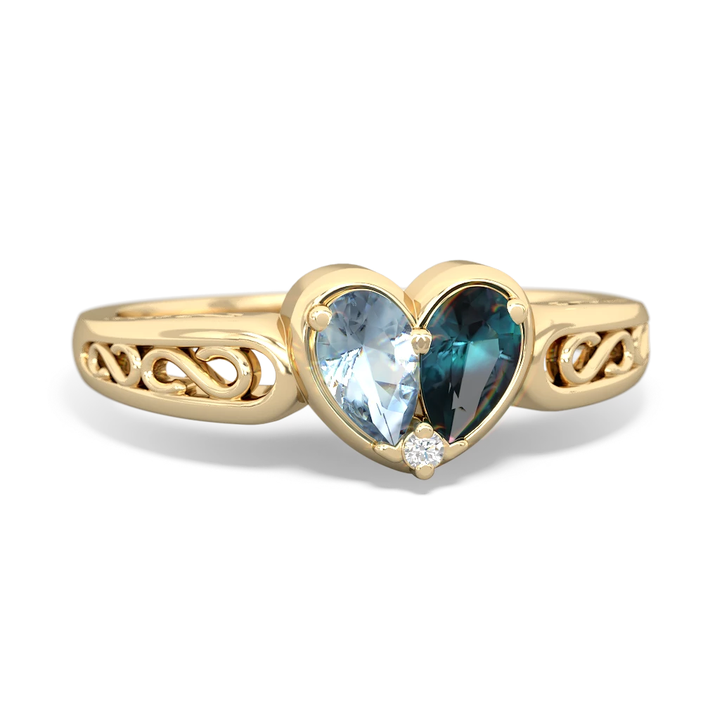 Aquamarine Filligree 'One Heart' 14K Yellow Gold ring R5070