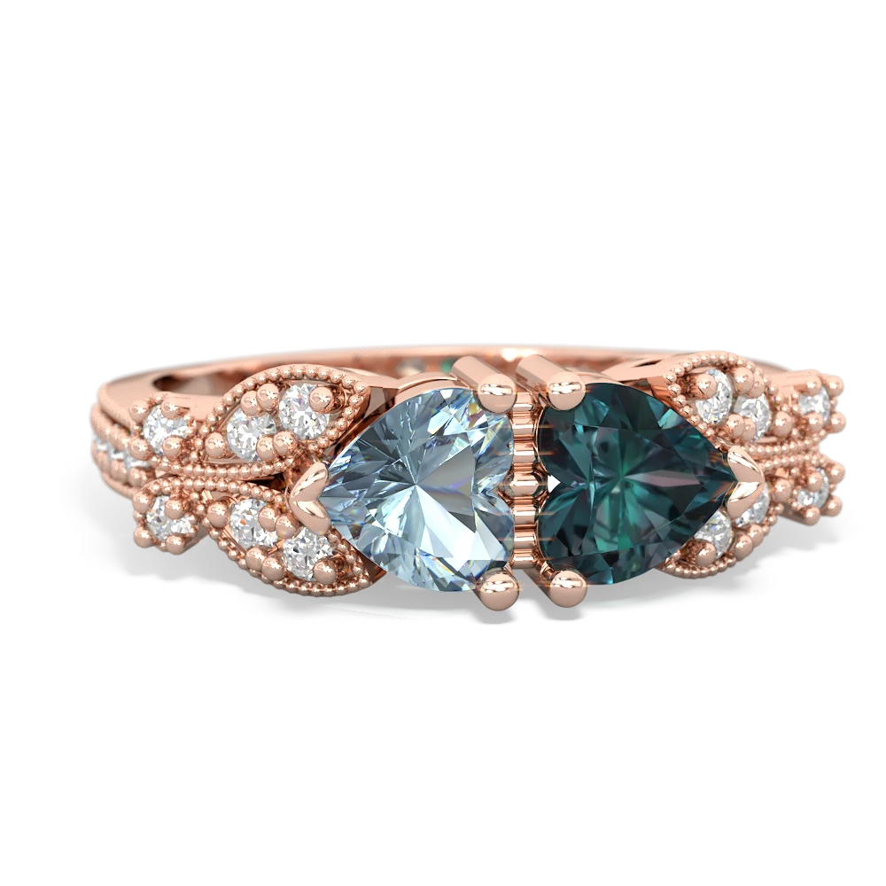 Aquamarine Diamond Butterflies 14K Rose Gold ring R5601