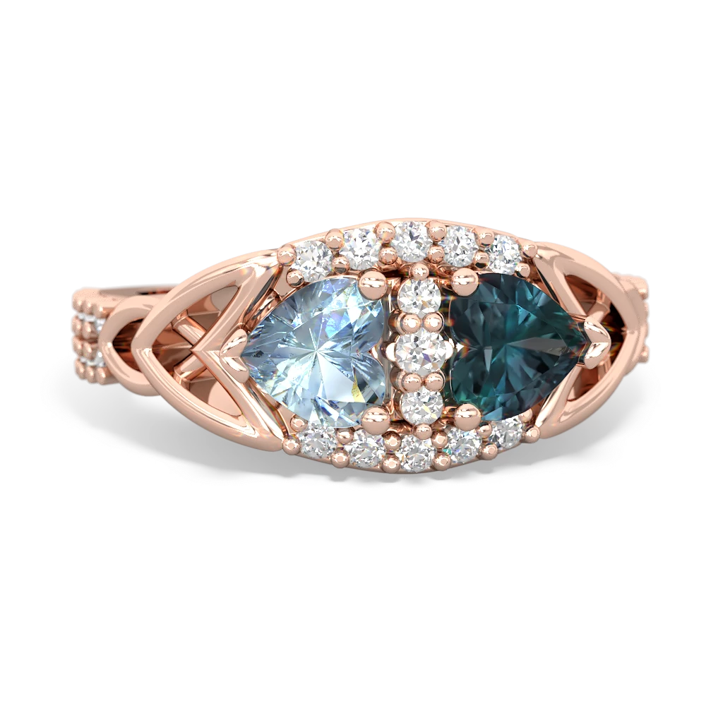 Aquamarine Sparkling Celtic Knot 14K Rose Gold ring R2645