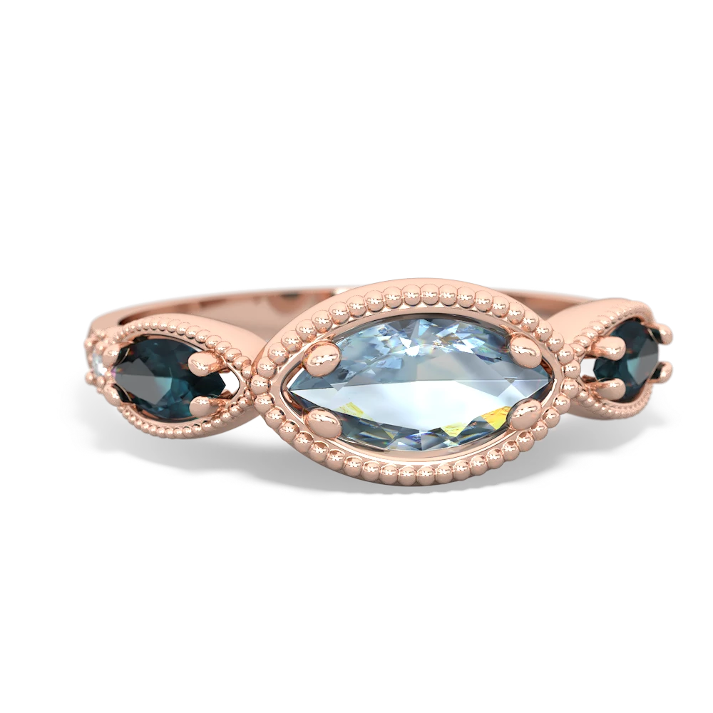 Aquamarine Milgrain Marquise 14K Rose Gold ring R5700