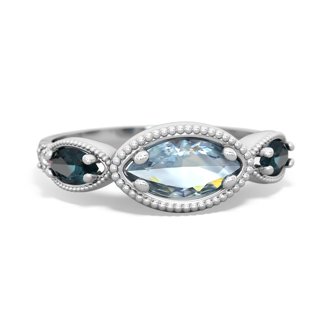 Aquamarine Milgrain Marquise 14K White Gold ring R5700