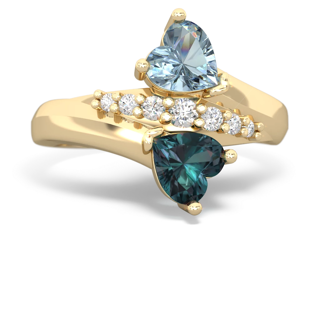 Aquamarine Heart To Heart 14K Yellow Gold ring R2064