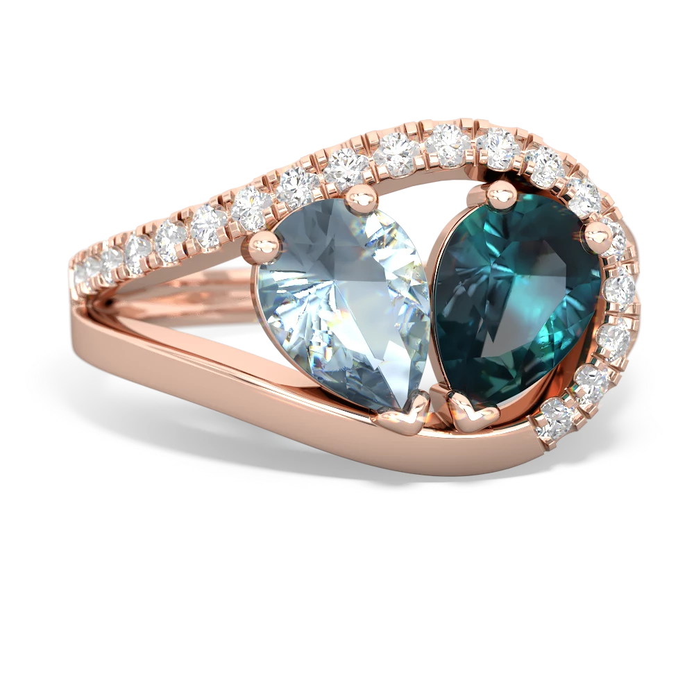 Aquamarine Nestled Heart Keepsake 14K Rose Gold ring R5650