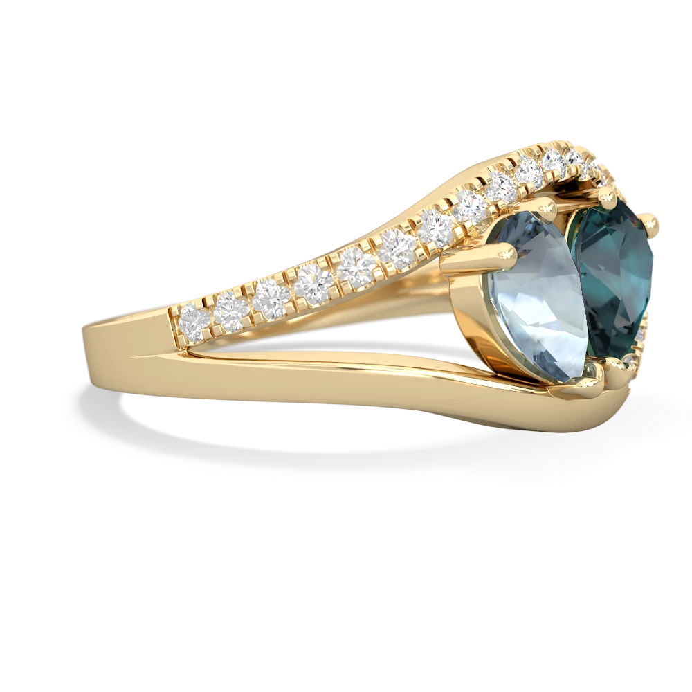 Aquamarine Nestled Heart Keepsake 14K Yellow Gold ring R5650