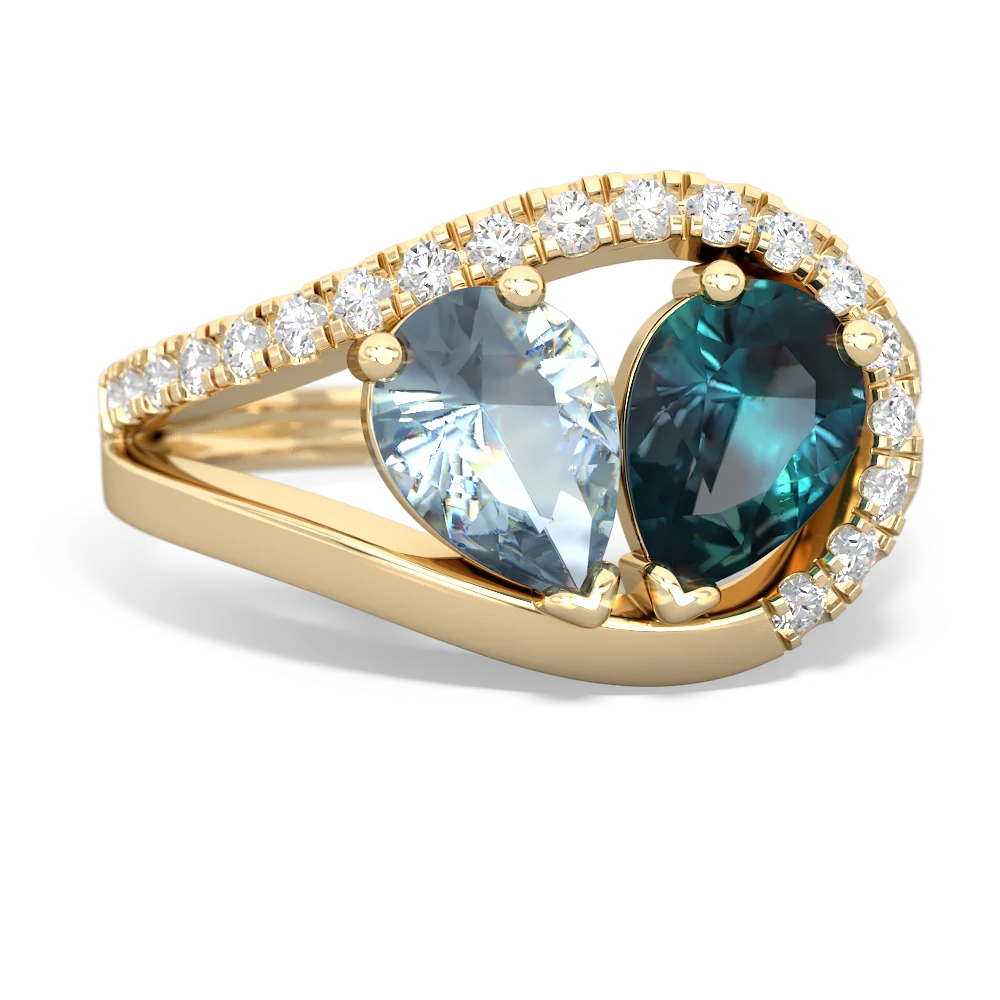 Aquamarine Nestled Heart Keepsake 14K Yellow Gold ring R5650