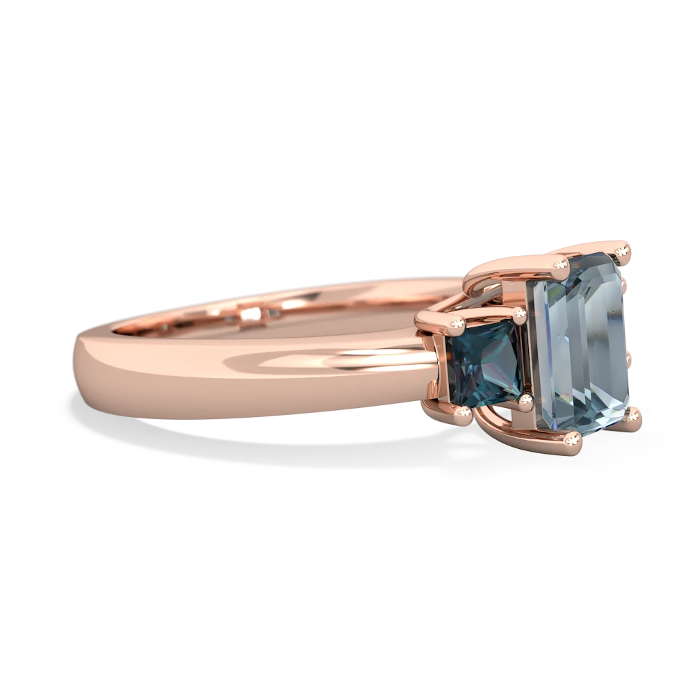 Aquamarine Three Stone Emerald-Cut Trellis 14K Rose Gold ring R4021