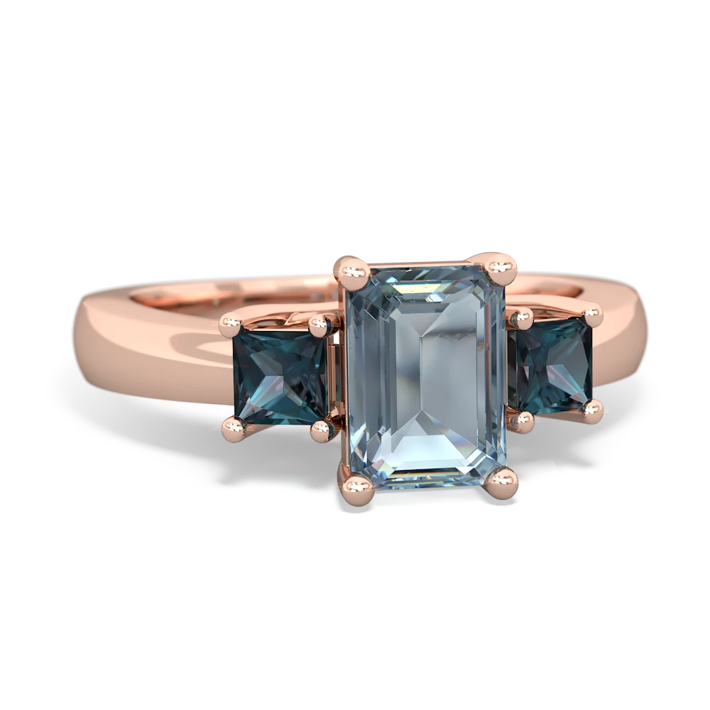 Aquamarine Three Stone Emerald-Cut Trellis 14K Rose Gold ring R4021