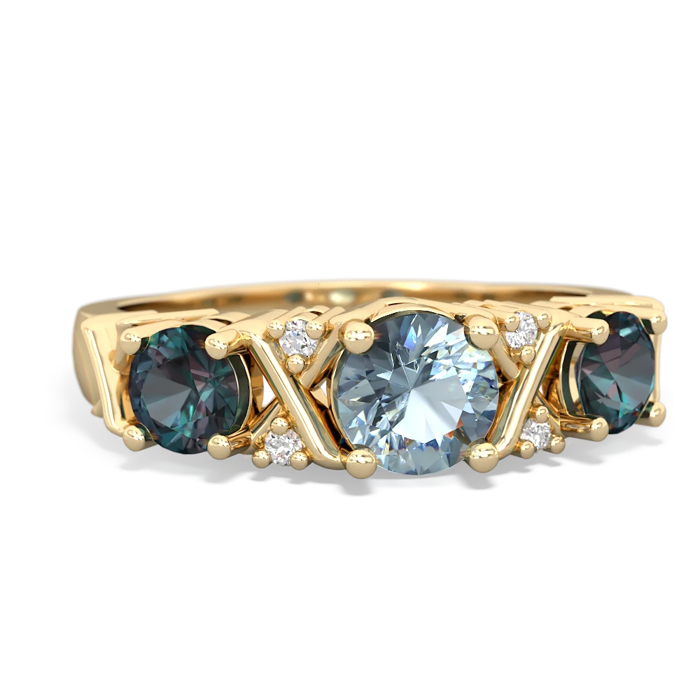 Aquamarine Hugs And Kisses 14K Yellow Gold ring R5016