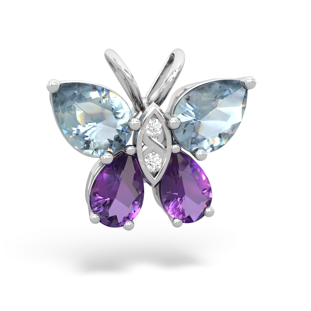 Aquamarine Butterfly 14K White Gold pendant P2215