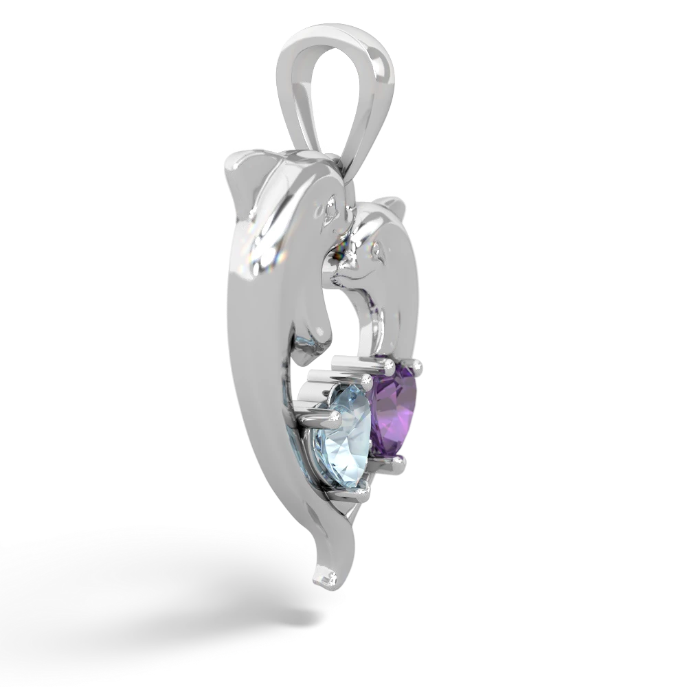 Aquamarine Dolphin Heart 14K White Gold pendant P5820