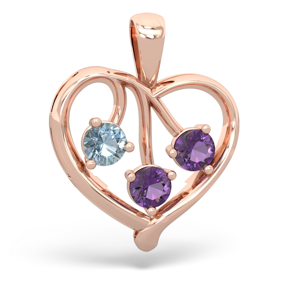 Aquamarine Glowing Heart 14K Rose Gold pendant P2233