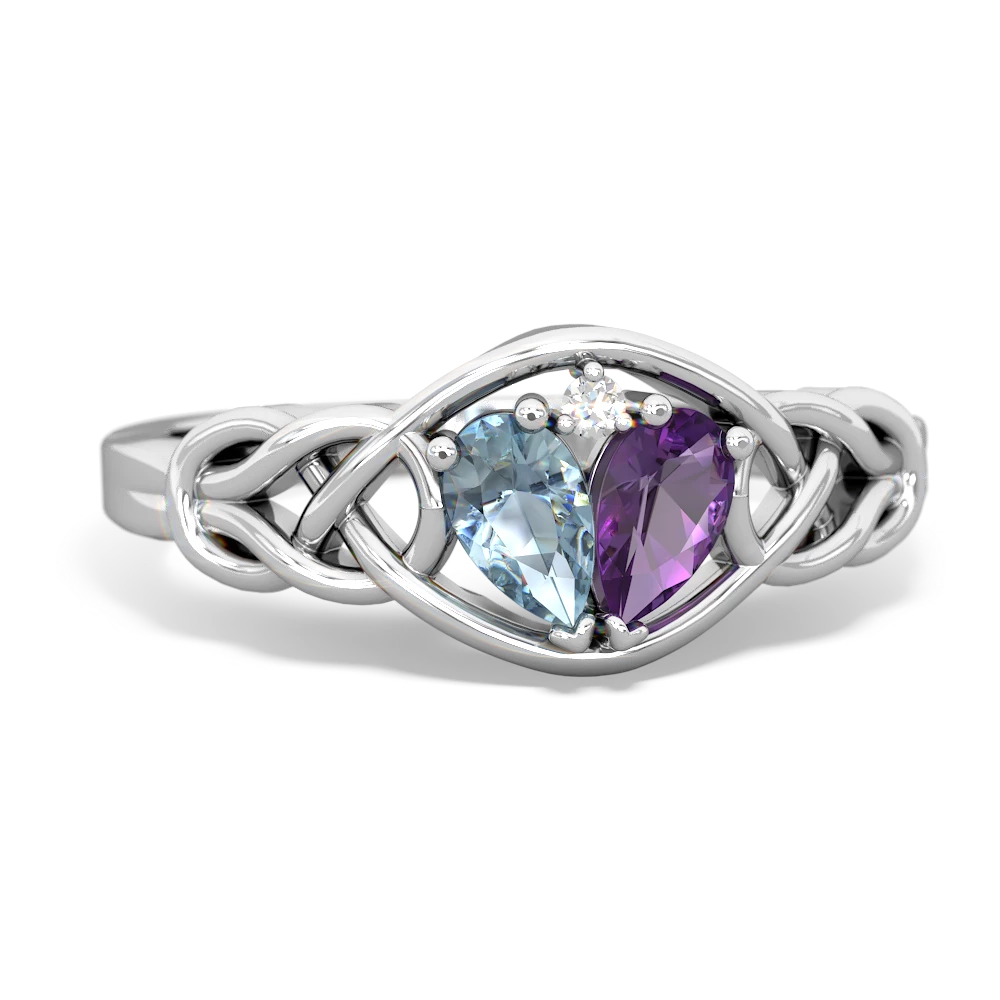 Aquamarine Celtic Love Knot 14K White Gold ring R5420