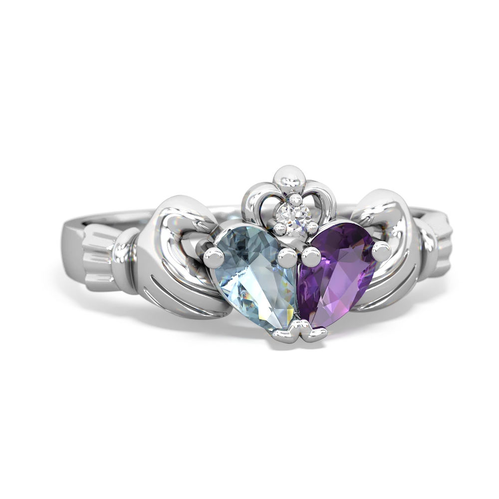 Aquamarine 'Our Heart' Claddagh 14K White Gold ring R2388