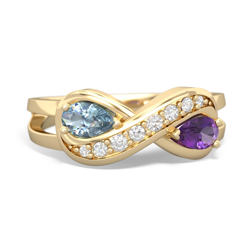 Aquamarine Diamond Infinity 14K Yellow Gold ring R5390