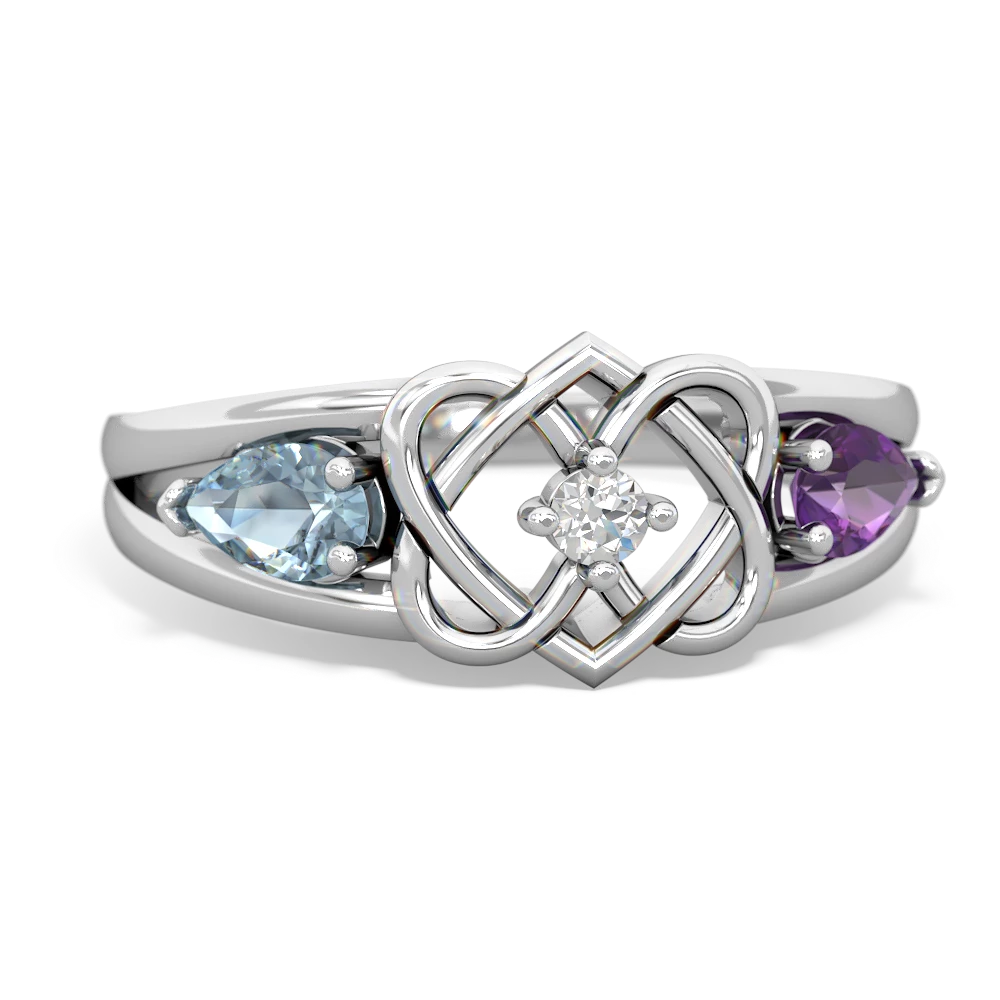 Aquamarine Hearts Intertwined 14K White Gold ring R5880