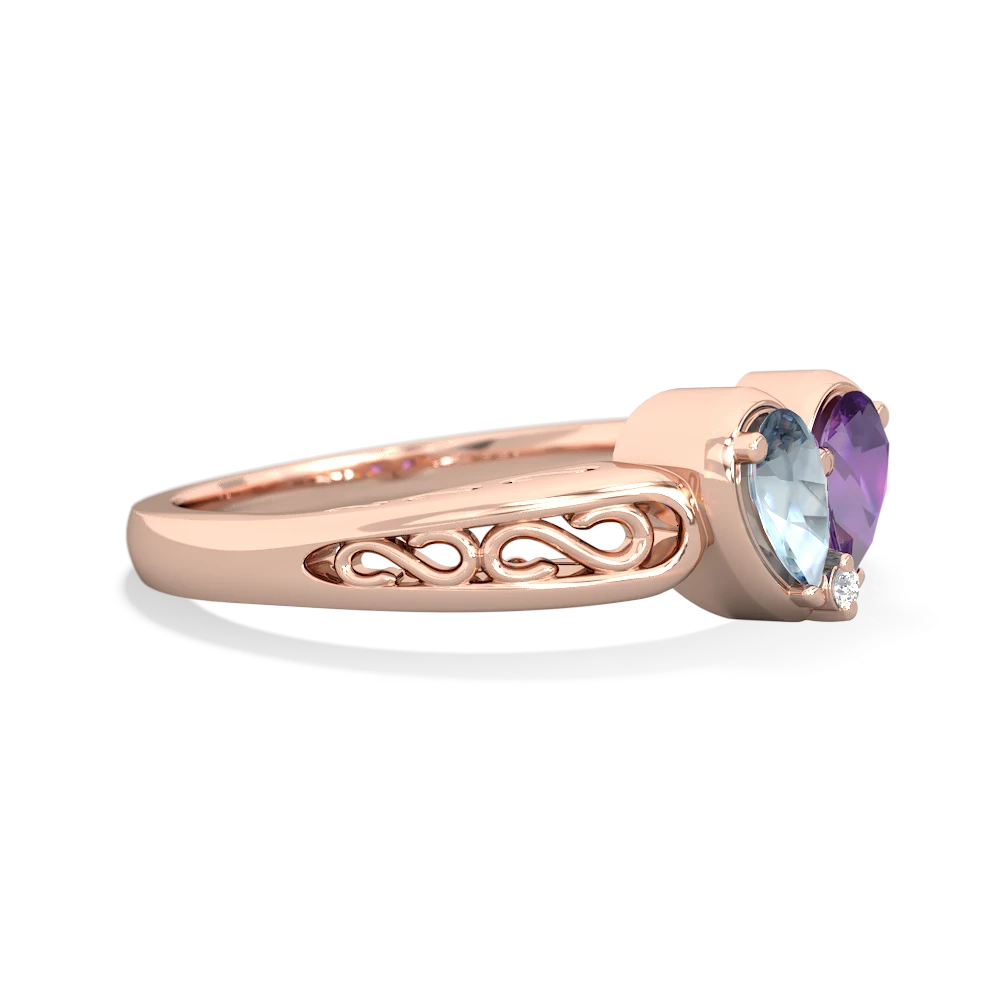 Aquamarine Filligree 'One Heart' 14K Rose Gold ring R5070