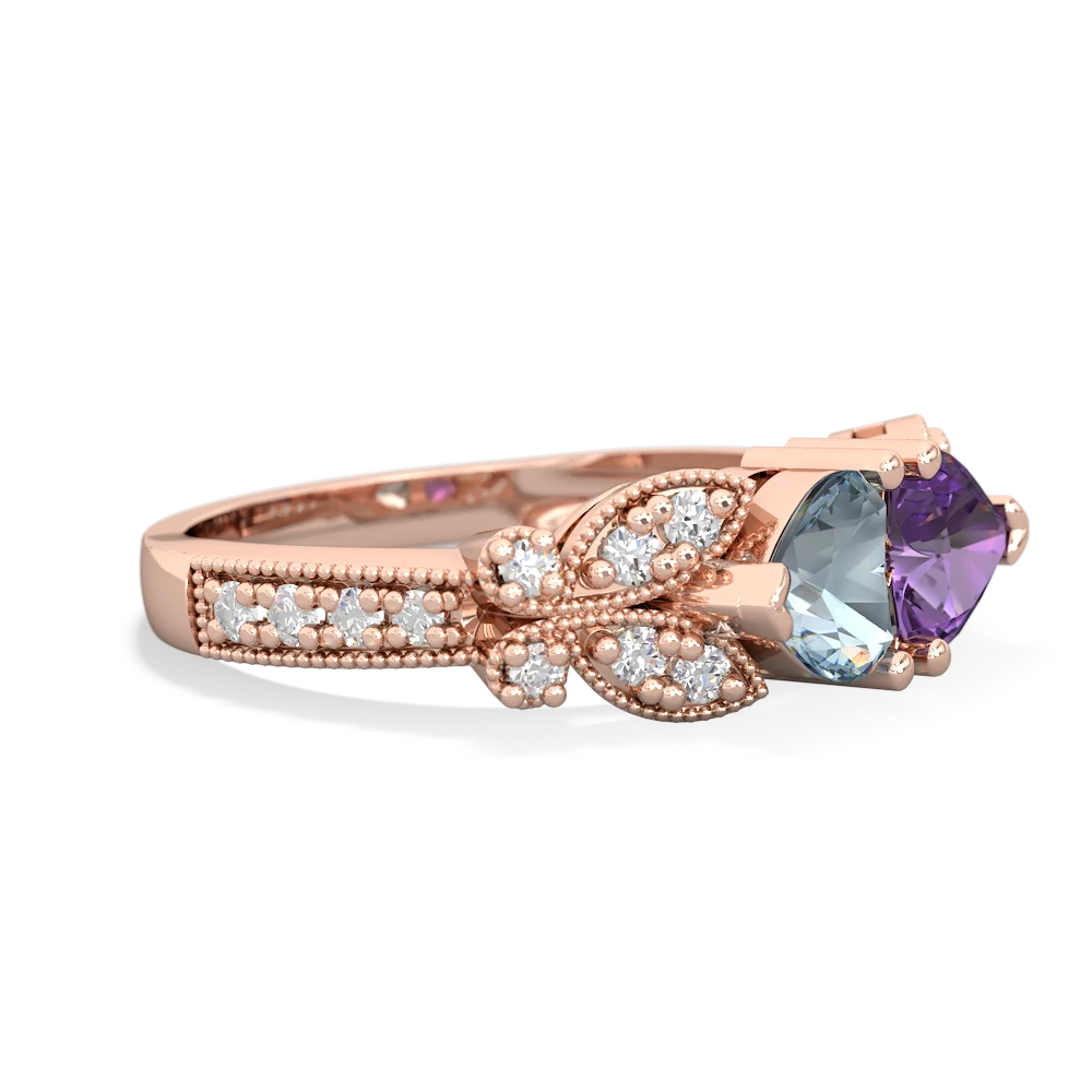 Aquamarine Diamond Butterflies 14K Rose Gold ring R5601