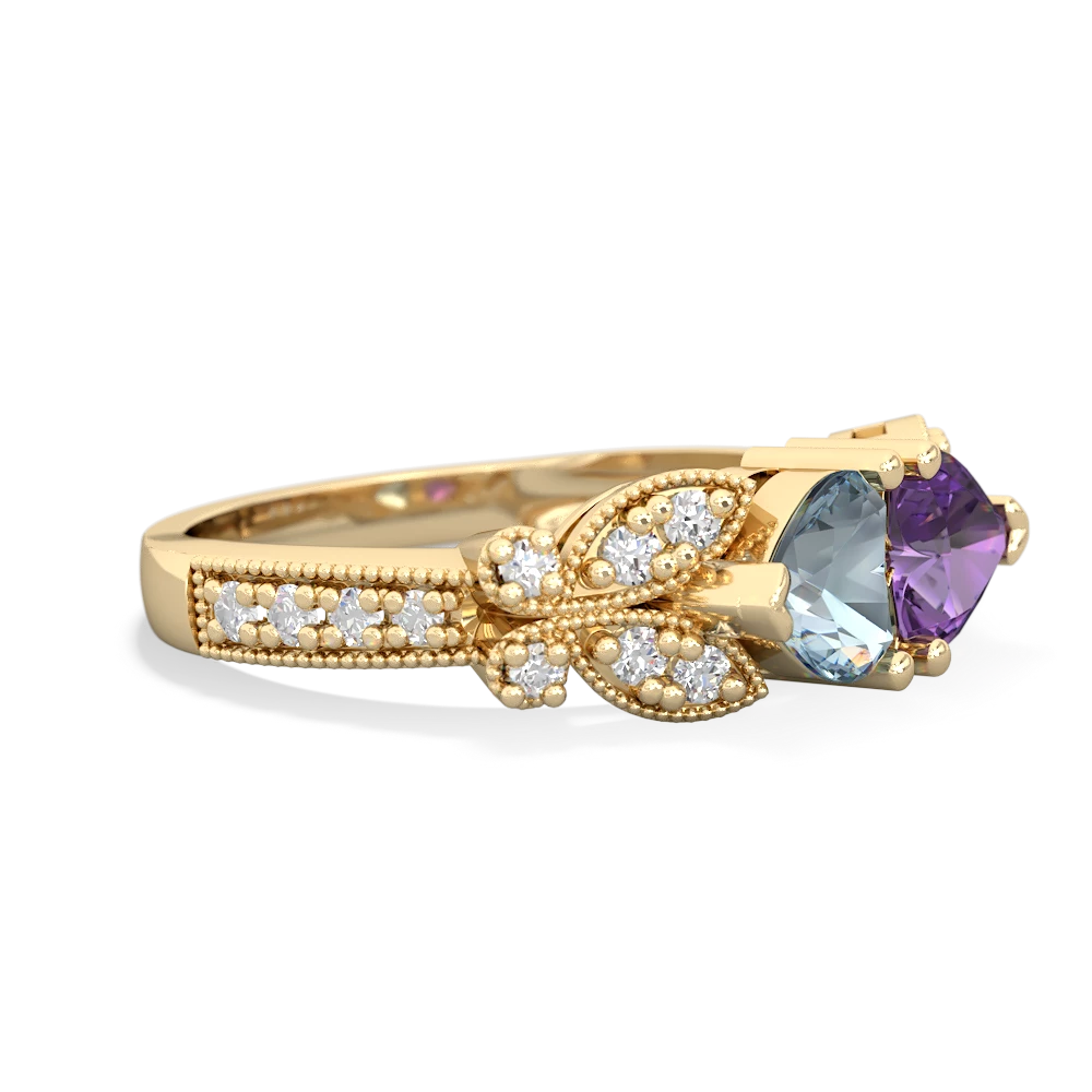 Aquamarine Diamond Butterflies 14K Yellow Gold ring R5601