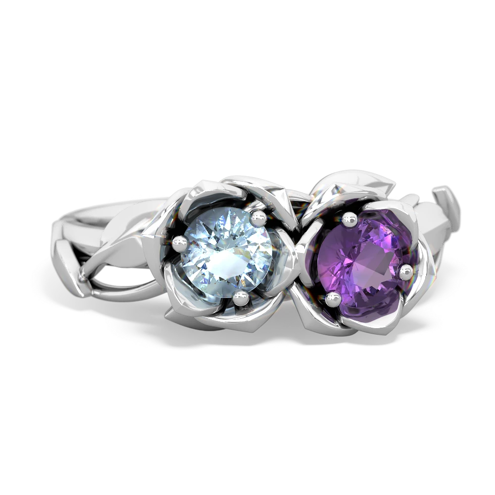 Aquamarine Rose Garden 14K White Gold ring R5510