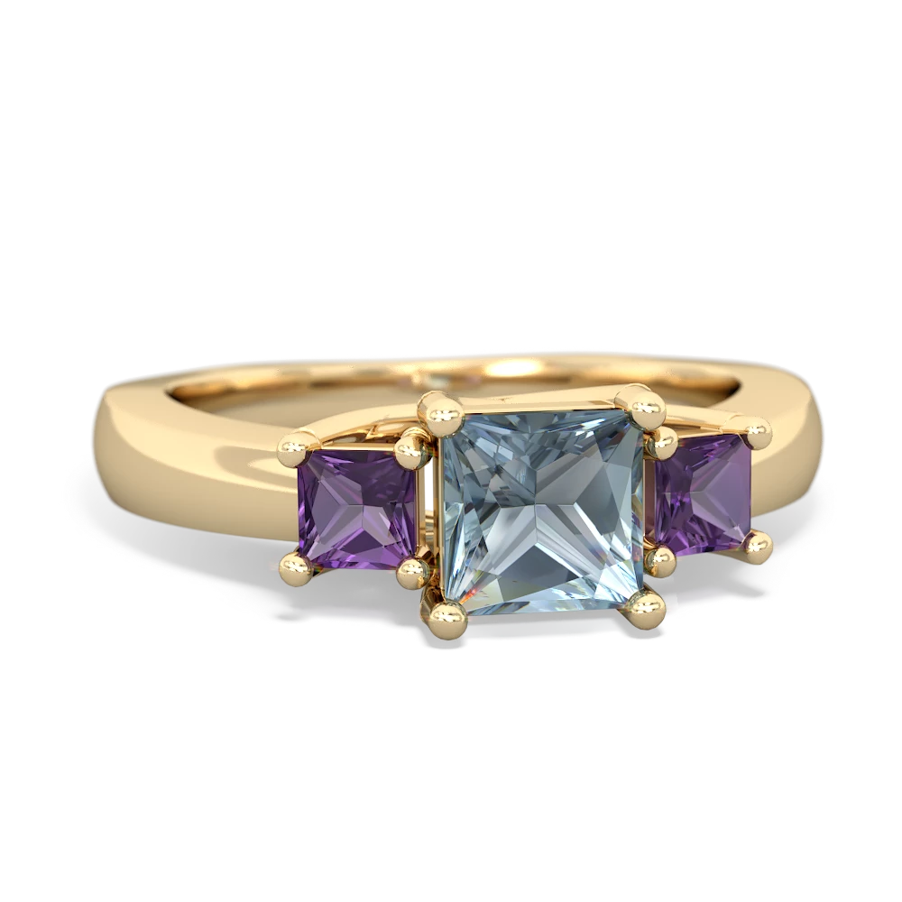 Aquamarine Three Stone Trellis 14K Yellow Gold ring R4015