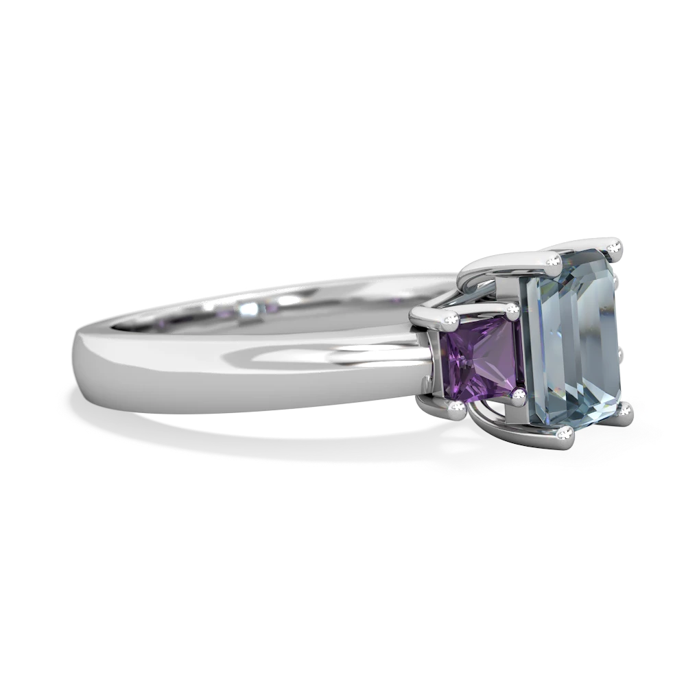 Aquamarine Three Stone Emerald-Cut Trellis 14K White Gold ring R4021