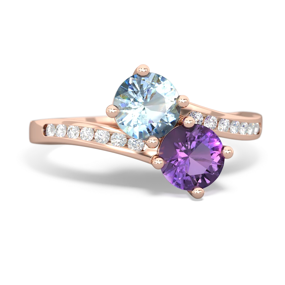 Aquamarine Channel Set Two Stone 14K Rose Gold ring R5303