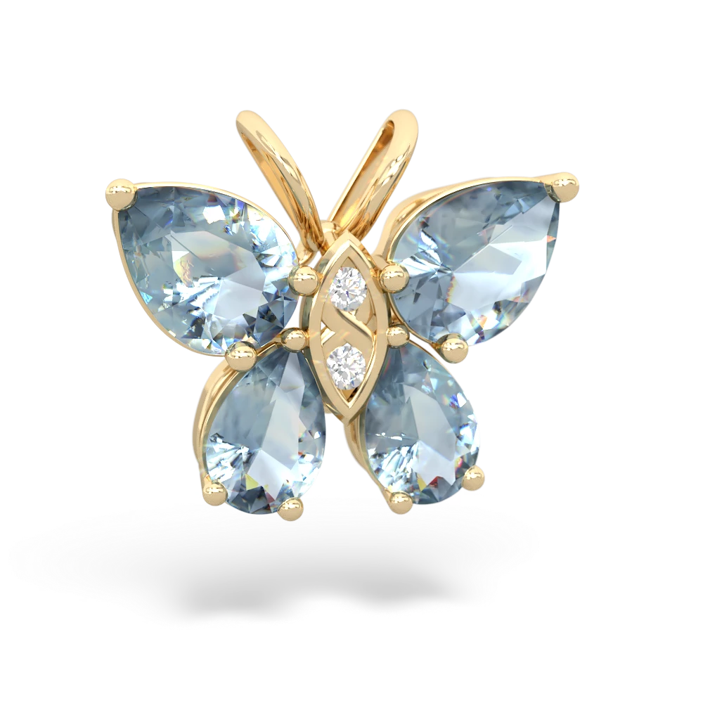 Aquamarine Butterfly 14K Yellow Gold pendant P2215