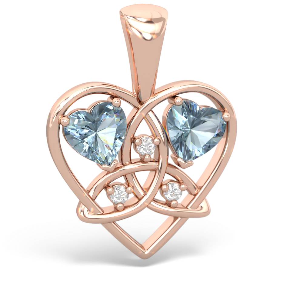 Aquamarine Celtic Trinity Heart 14K Rose Gold pendant P5331