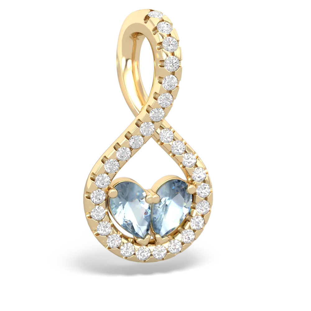 Aquamarine Pave Twist 'One Heart' 14K Yellow Gold pendant P5360