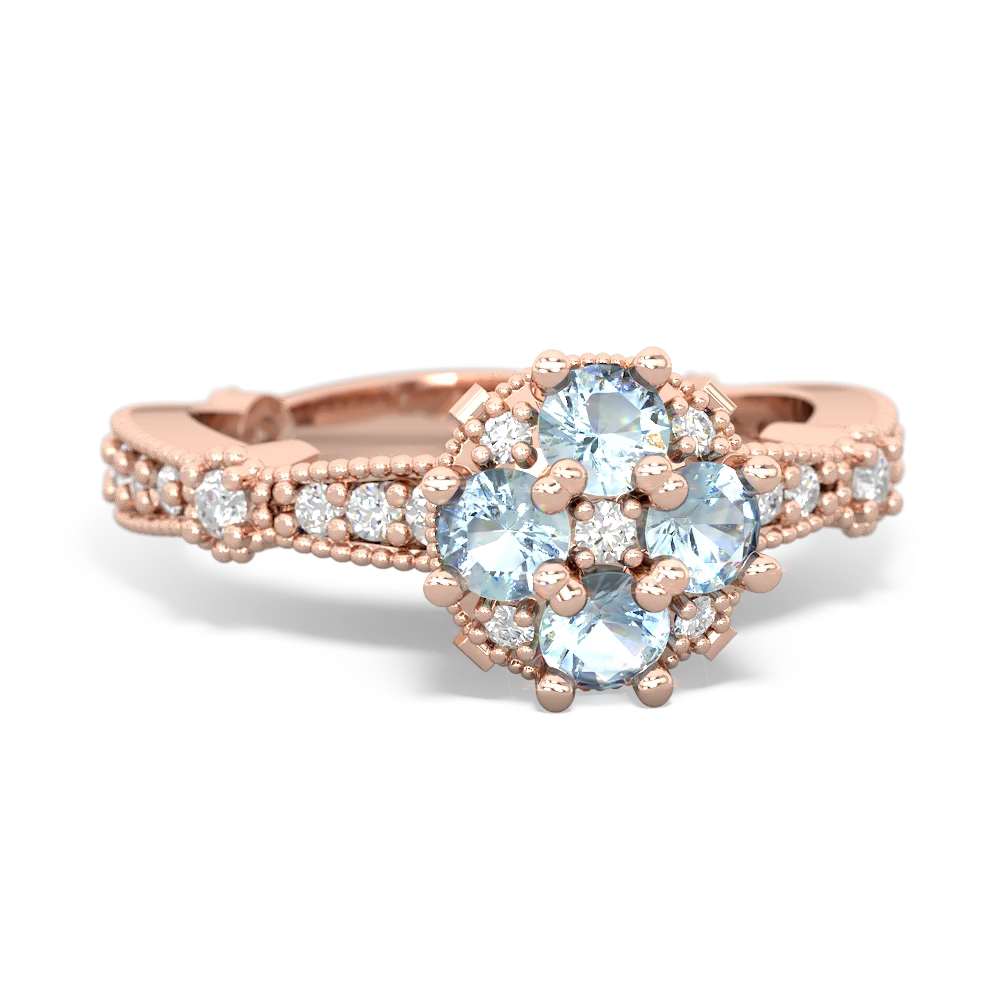 Aquamarine Sparkling Tiara Cluster 14K Rose Gold ring R26293RD