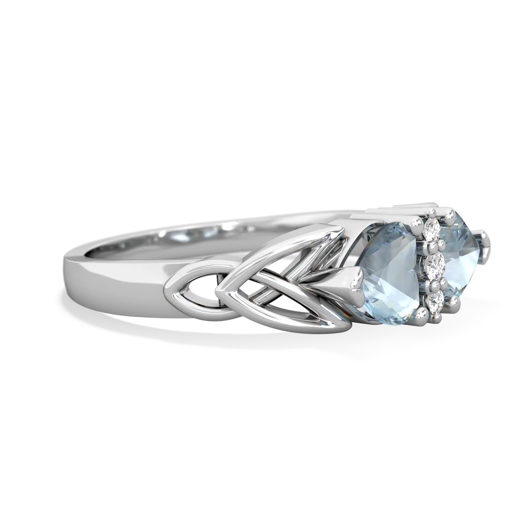 Aquamarine Celtic Knot Double Heart 14K White Gold ring R5040