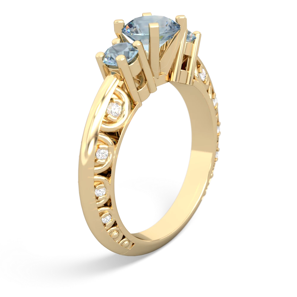 Aquamarine Art Deco Eternal Embrace Engagement 14K Yellow Gold ring C2003