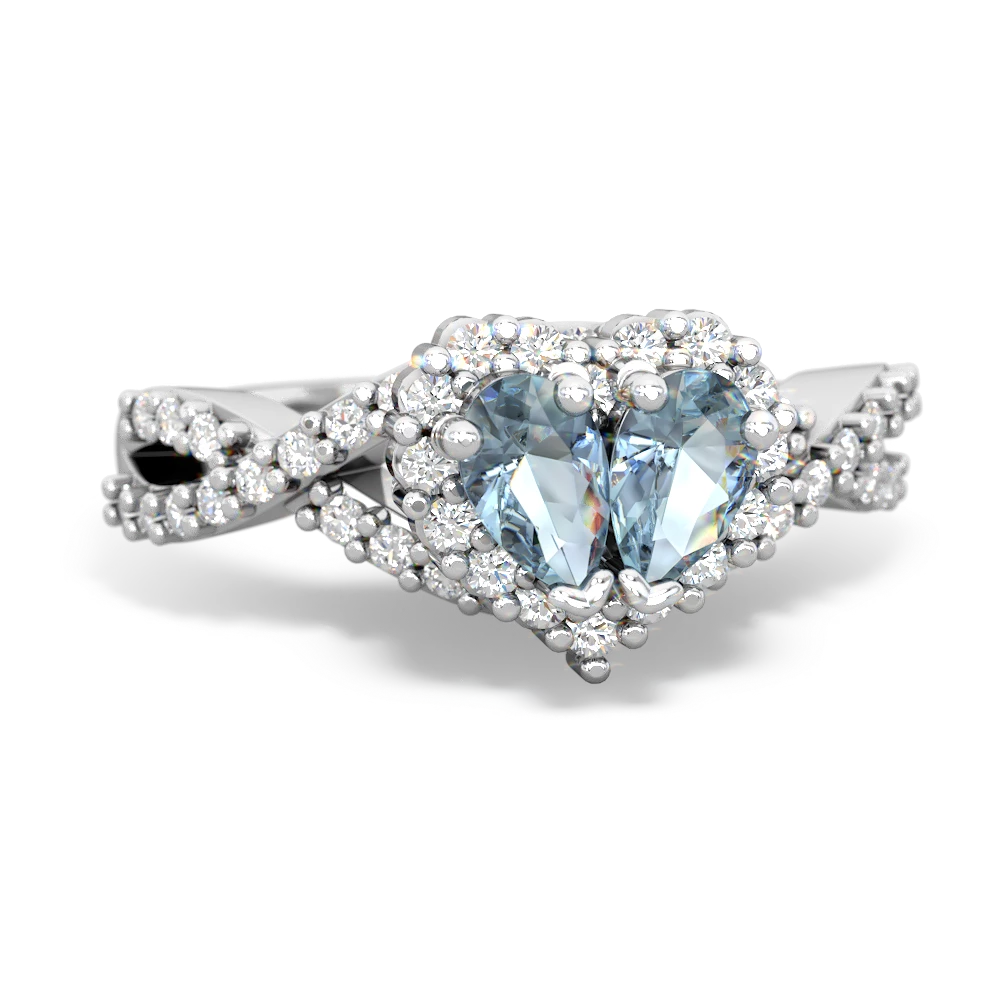 Aquamarine Diamond Twist 'One Heart' 14K White Gold ring R2640HRT