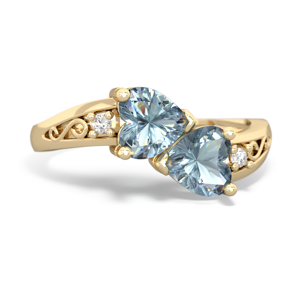 Aquamarine Snuggling Hearts 14K Yellow Gold ring R2178