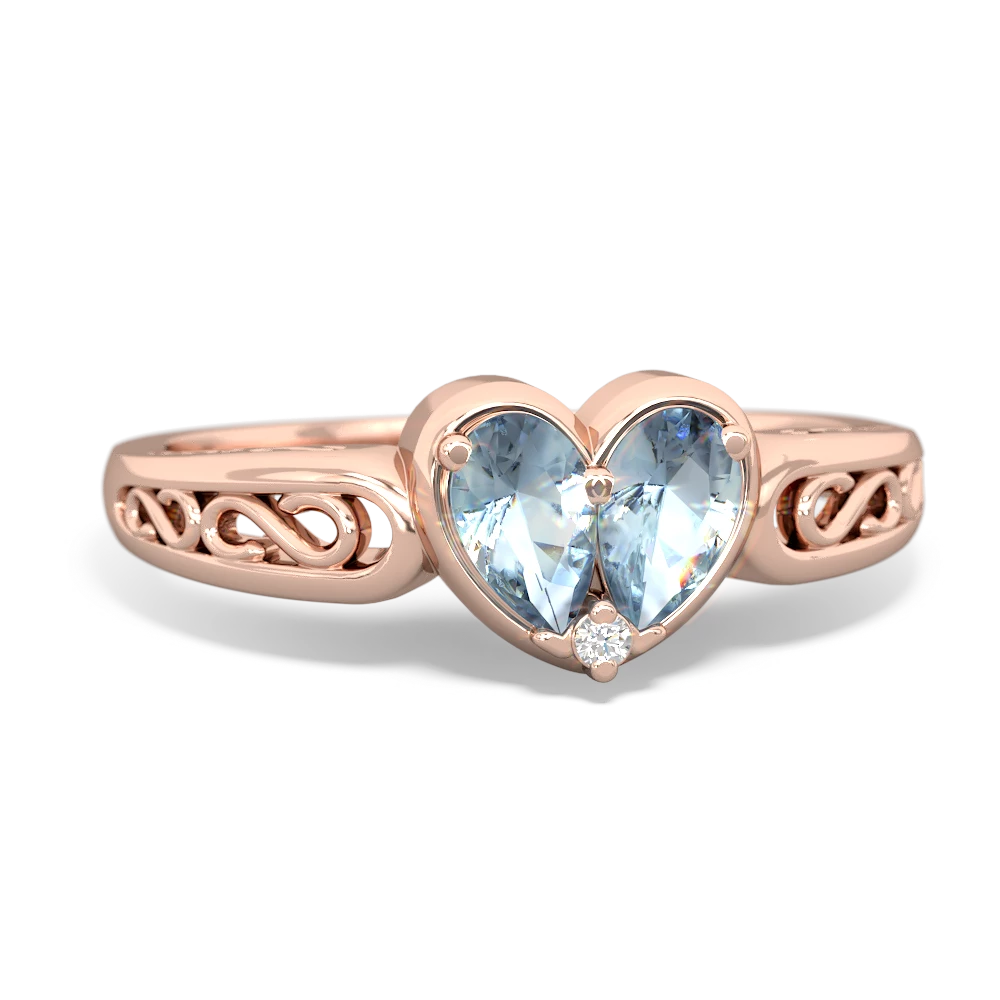 Aquamarine Filligree 'One Heart' 14K Rose Gold ring R5070