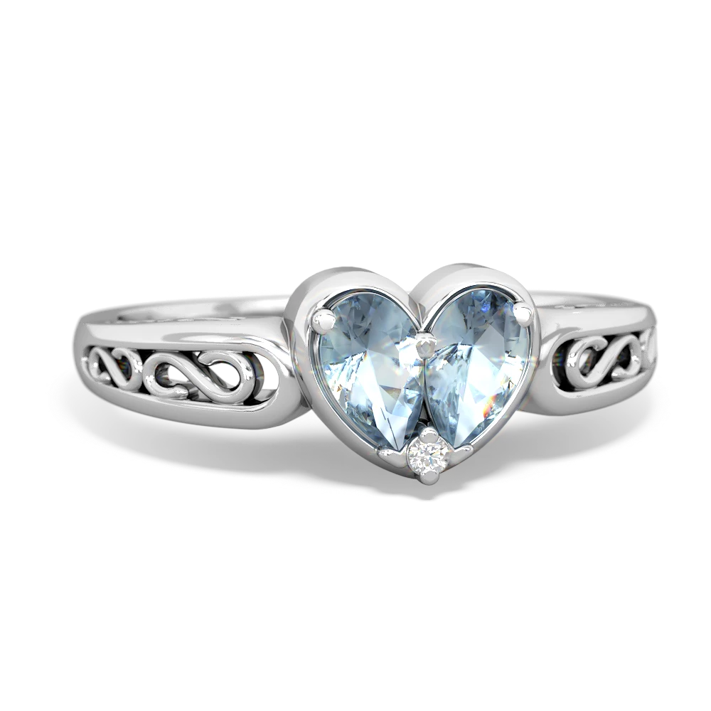 Aquamarine Filligree 'One Heart' 14K White Gold ring R5070