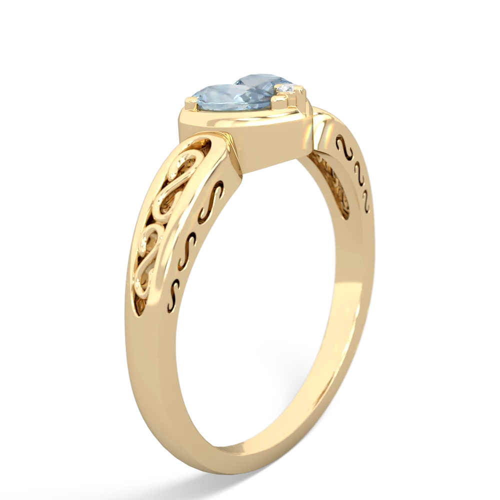 Aquamarine Filligree 'One Heart' 14K Yellow Gold ring R5070