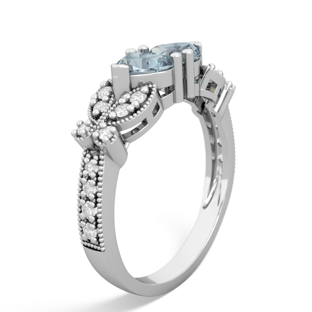 Aquamarine Diamond Butterflies 14K White Gold ring R5601