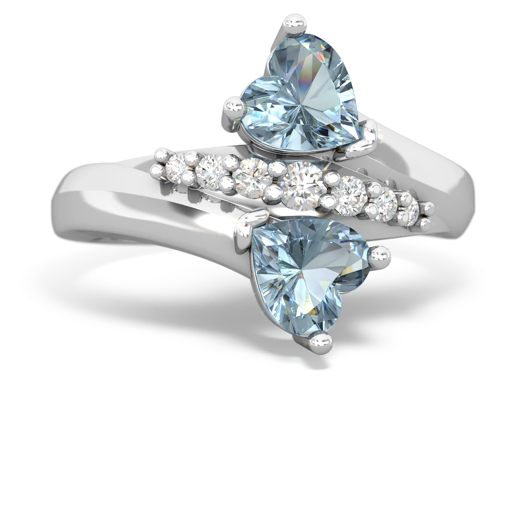 Aquamarine Heart To Heart 14K White Gold ring R2064