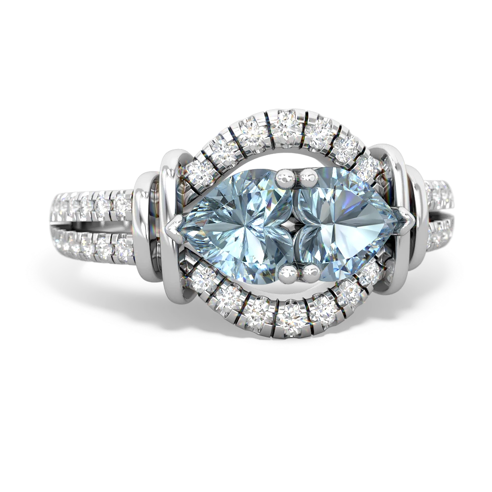 Aquamarine Art-Deco Keepsake 14K White Gold ring R5630