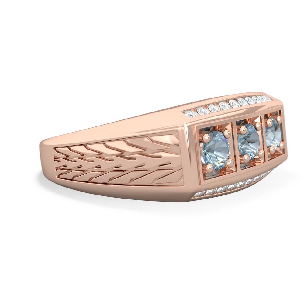 Ruby Three Stone Tire Tread Men's 14K Rose Gold ring R0520