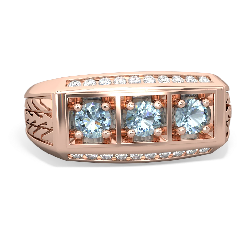 Opal Three Stone Tire Tread Men's 14K Rose Gold ring R0520