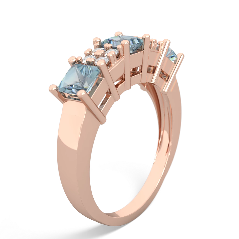 Aquamarine Three Stone Diamond Cluster 14K Rose Gold ring R2592