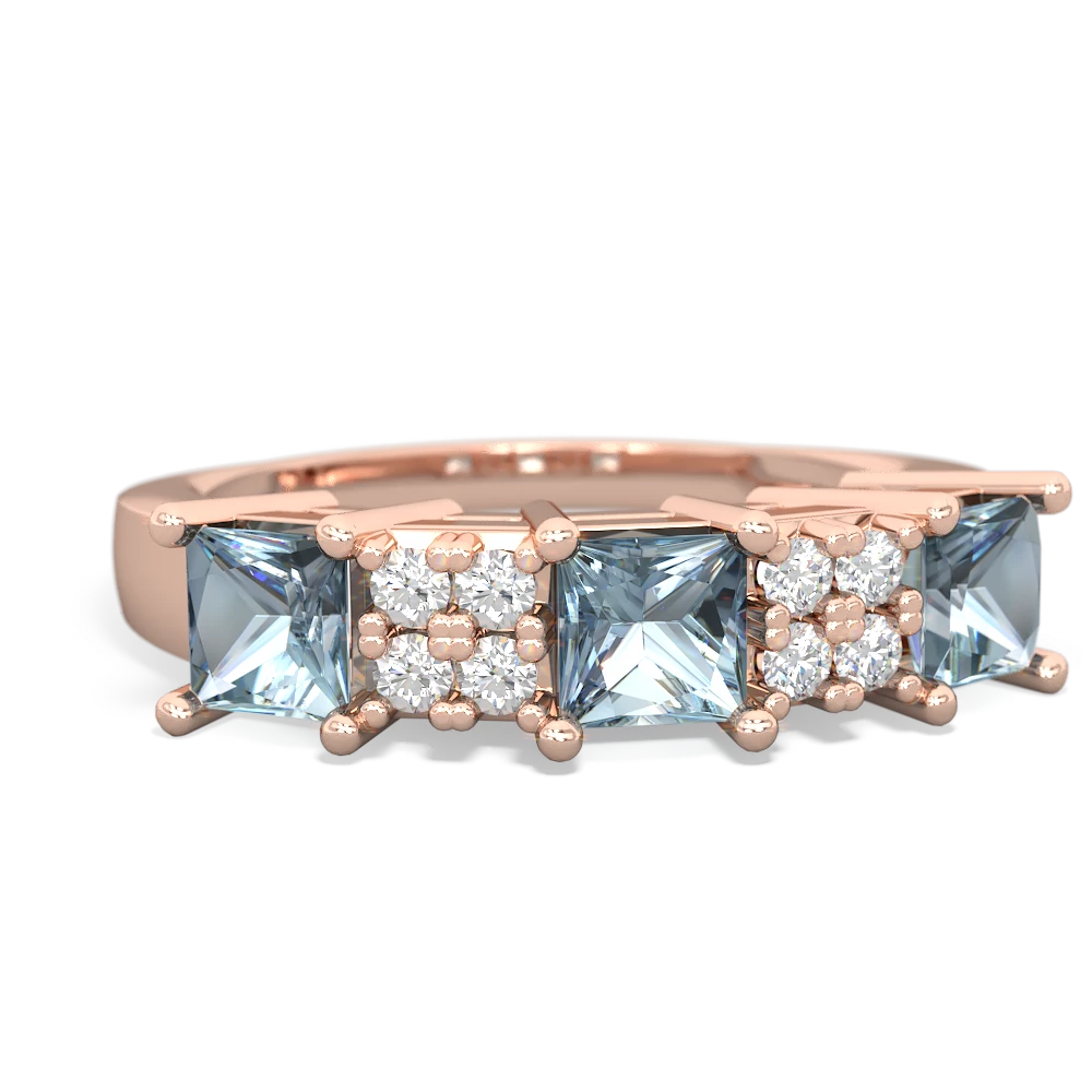 Blue Topaz Three Stone Diamond Cluster 14K Rose Gold ring R2592