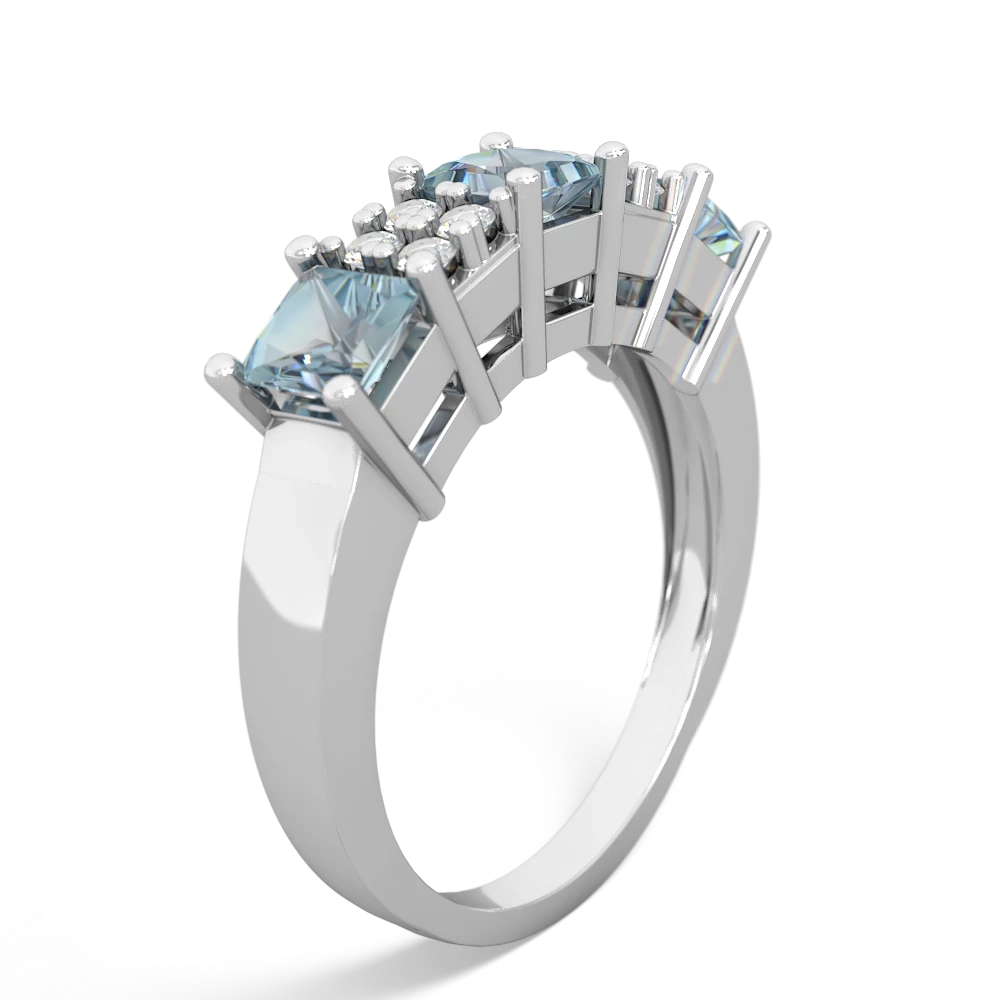 Aquamarine Three Stone Diamond Cluster 14K White Gold ring R2592