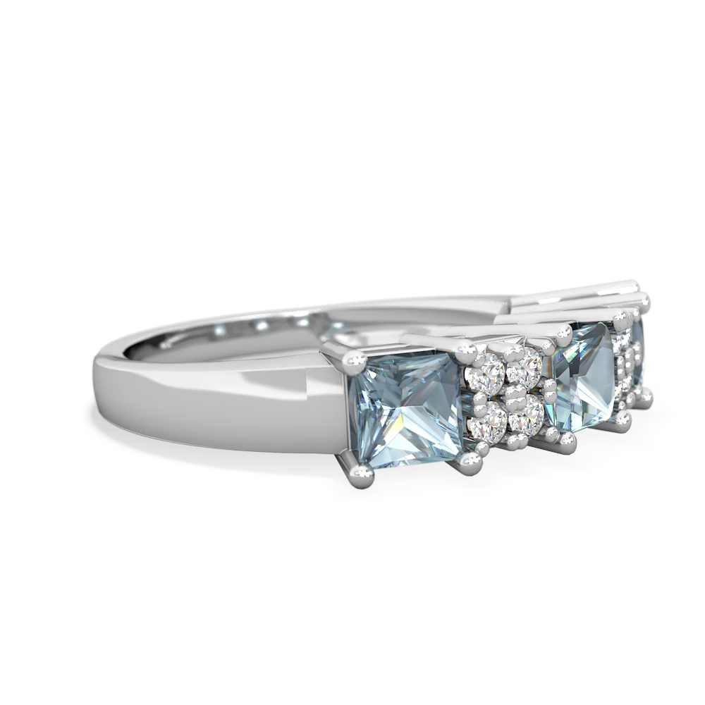 Blue Topaz Three Stone Diamond Cluster 14K White Gold ring R2592