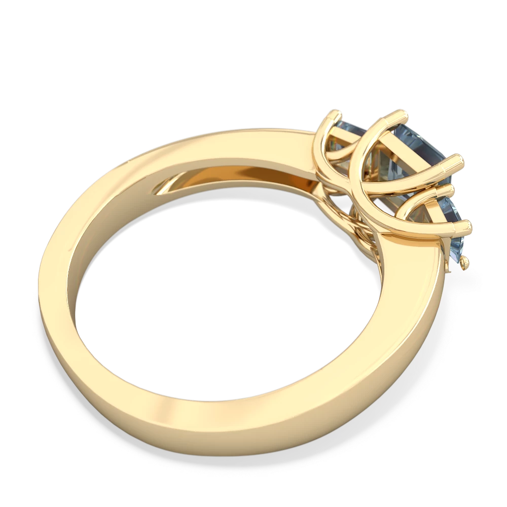 Lab Sapphire Three Stone Trellis 14K Yellow Gold ring R4015