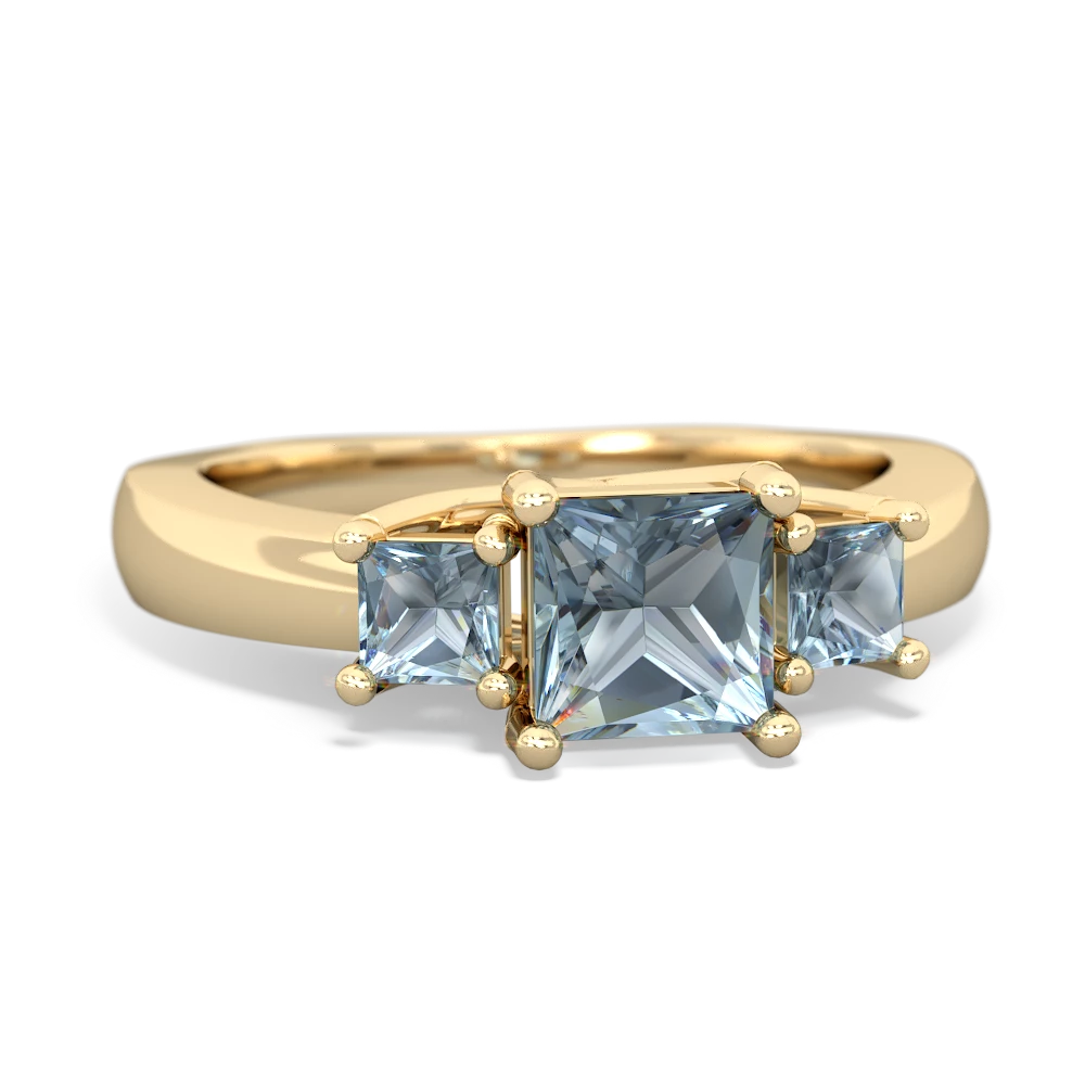 Blue Topaz Three Stone Trellis 14K Yellow Gold ring R4015