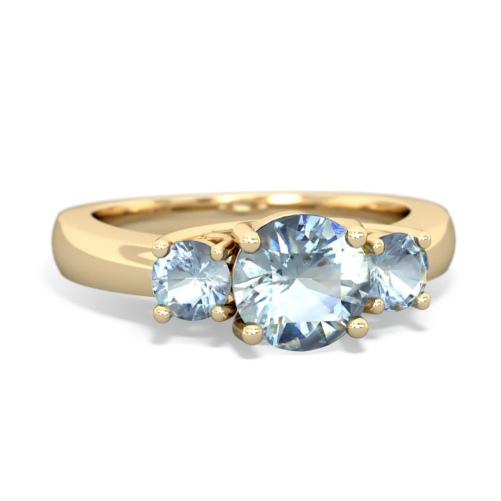 Blue Topaz Three Stone Round Trellis 14K Yellow Gold ring R4018