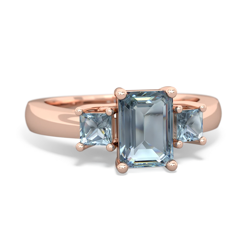 Lab Sapphire Three Stone Emerald-Cut Trellis 14K Rose Gold ring R4021